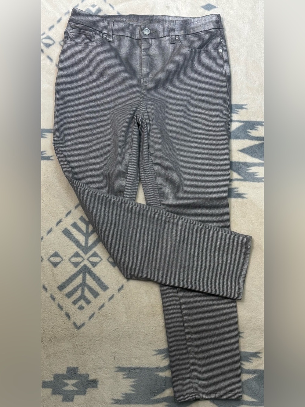 Chico’s | Women’s Slim Fit Ankle Jeans | Black & Silver Pinstripes